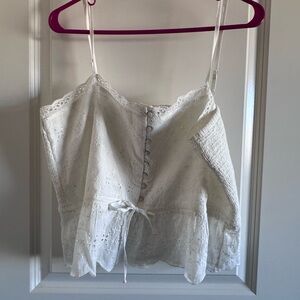 Aerie White Eyelet Button-Front tank
